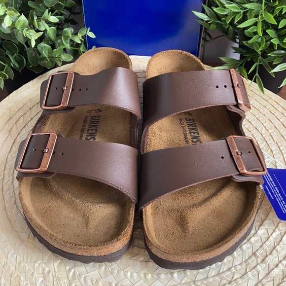 Birkenstock Arizona Brown Leather Slides Sandals - Picture 10 of 16